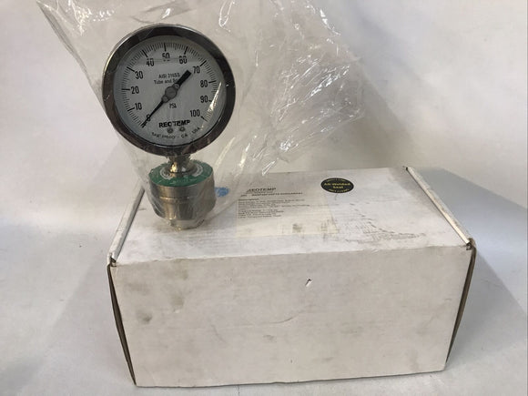 REOTEMP MS8P4AF2XP18-SDDDASXST Pressure Gauge 0-100psi 4” Dial 1/2” NPT, DC200