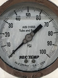 REOTEMP MS8P4AF2XP18-SDDDASXST Pressure Gauge 0-100psi 4” Dial 1/2” NPT, DC200