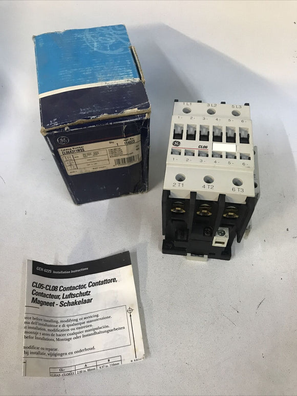 GE CL06A311MSS Contactor 3-Pole, 240-V 60Hz Coil, 1-NO +1-NC Aux, 30-Hp @460V
