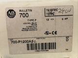 Allen Bradley 700-P1200A2 Ser. D Type P 240V Coil AC Control Relay 10A