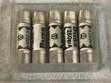 *BOX OF 5* Bussman Fuses BUSS GDA-250MA H 250V F250mA H250V 5mm X 20mm