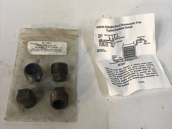 *LOT OF 4* MEPCO-Marshall ML11874 Plug-Pipe PAC 3/4” 44 Ser Float & Thermo Trap