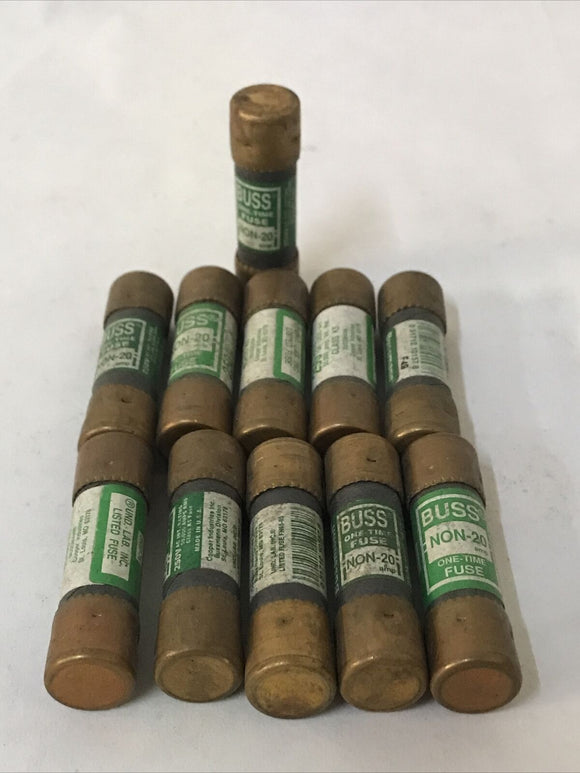 Buss Fuse NON20 20 Amp Fuse ONE TIME  250VAC Lot Of 11