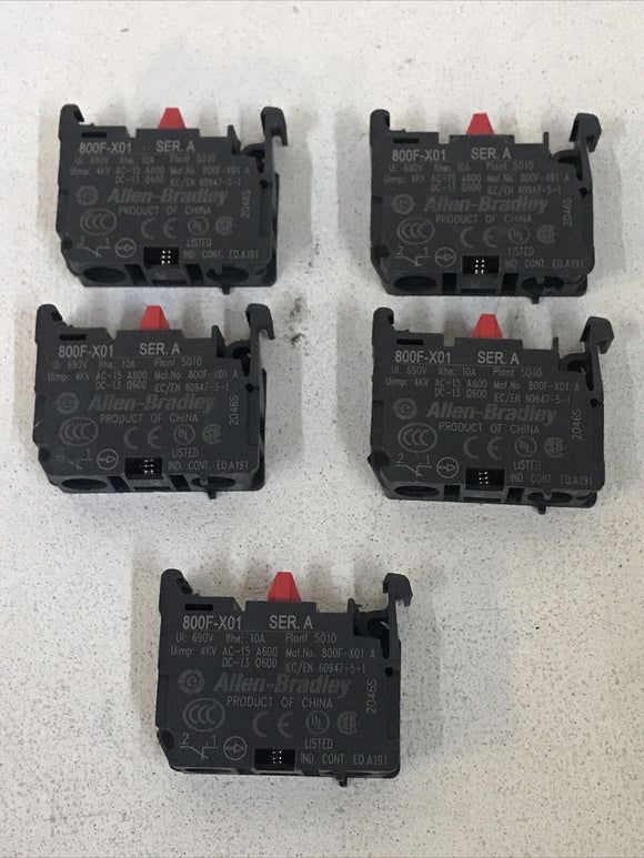 *LOT OF 5* Allen-Bradley 800F-X01 Ser. A  N.C. Contact Block