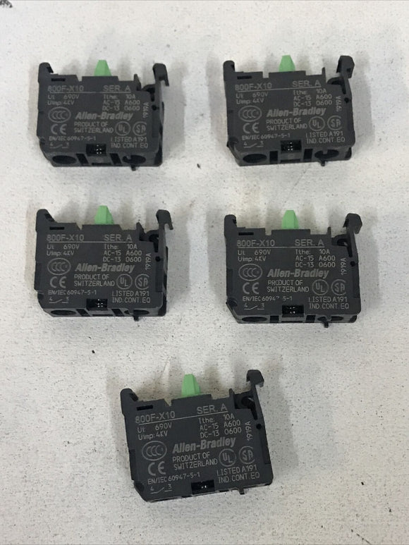 *LOT OF 5* Allen-Bradley 800F-X10 Ser. A  N.O. Contact Block