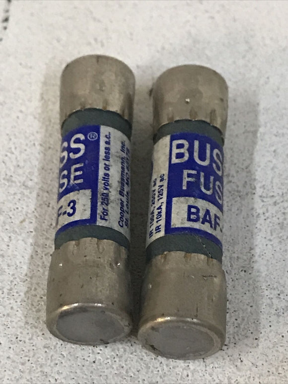 *LOT OF 2* Bussmann BAF3 BAF-3 BAF-3A BAF 3 250V 3Amp 3A Buss Fuse