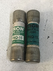 *LOT OF 2* Bussmann Tron FNQ-15 15A 500Vac Time-delay Fuse