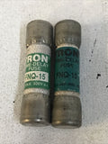 *LOT OF 2* Bussmann Tron FNQ-15 15A 500Vac Time-delay Fuse