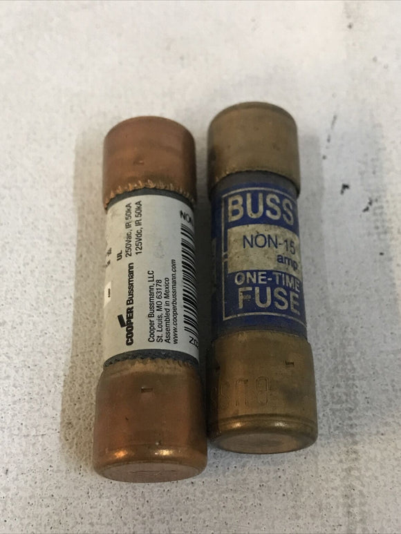 *LOT OF 2* Bussmann NON-15 15 Amp 250V One Time Use Fuse