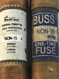*LOT OF 2* Bussmann NON-15 15 Amp 250V One Time Use Fuse