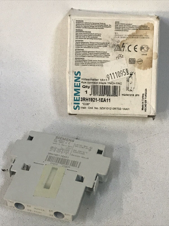 Siemens 3RH1921-1EA11 Auxiliary Switch Block 1 N.O. + 1 N.C. 10A 240V